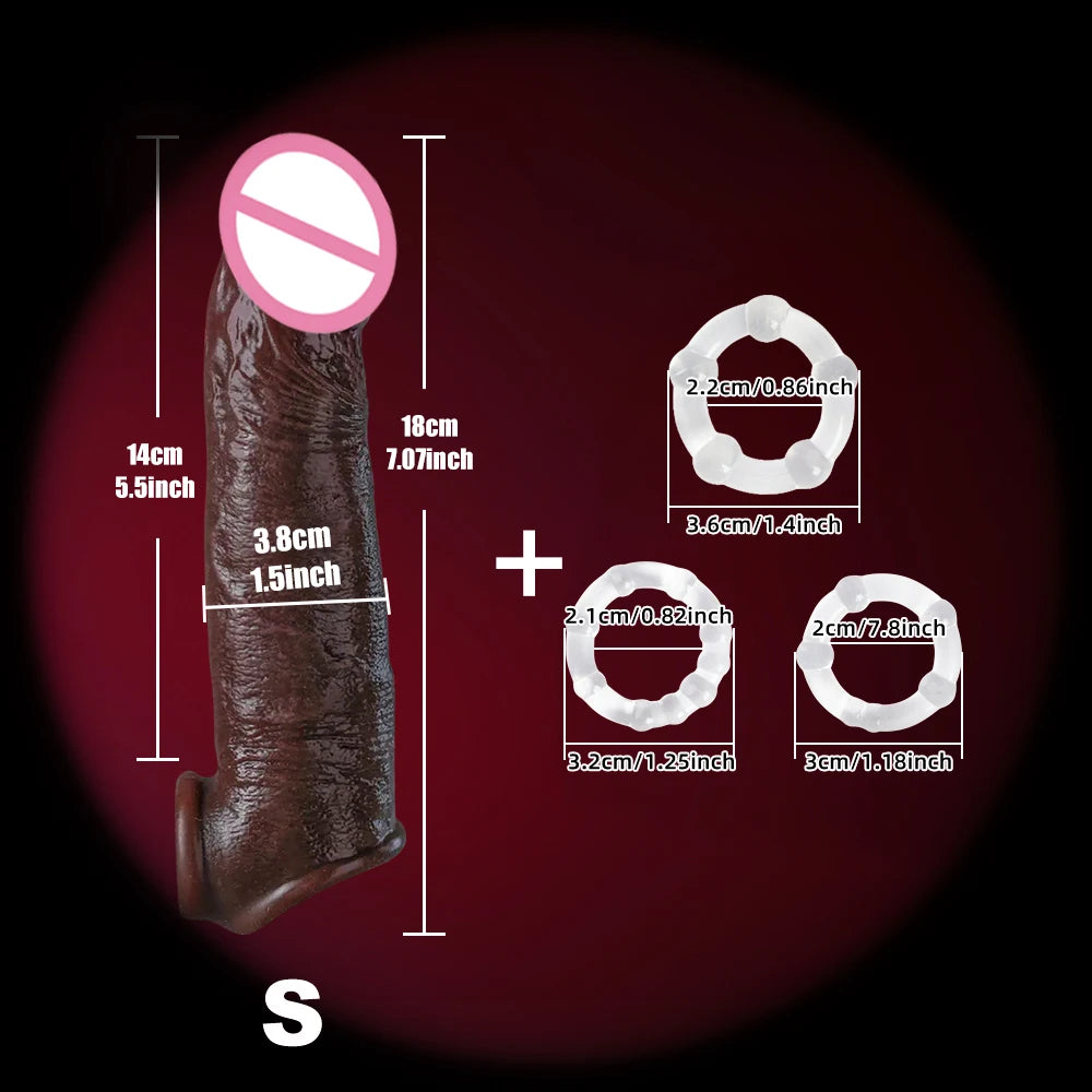 Realistic Super Huge Penis Sleeve Big Growth Penis Delayed Ejection Extend Penis Reusable Enlarger Silicone Condom Male Sex Toy