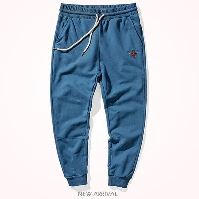 Autumn Winter American Retro Knitted Velvet Embroidery Sweatpants Men's Fashion Pure Cotton Loose Drawstring Sport Casual Pants