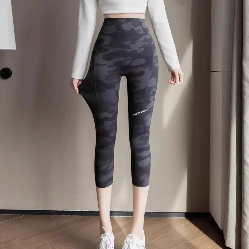 Premium Women's Camo 5-Point Shark Pants High Waist Tummy Control Butt Lifting Daily Casual Yoga Cycling Leggings