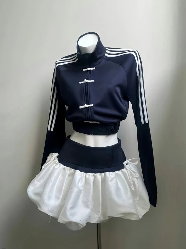 New Chinese Style Short Sweatshirt Jacket Women's Spring 2026 Floral Skirt Set Casual Sporty High Waist Universal Fit