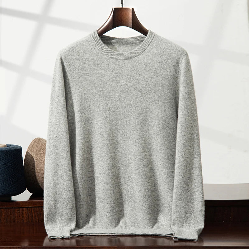 100% Cashmere Men's Pullover Business Casual Solid Knitted Sweater Loose Pull Round Neck Collar Tops Basic Versatile Jumper