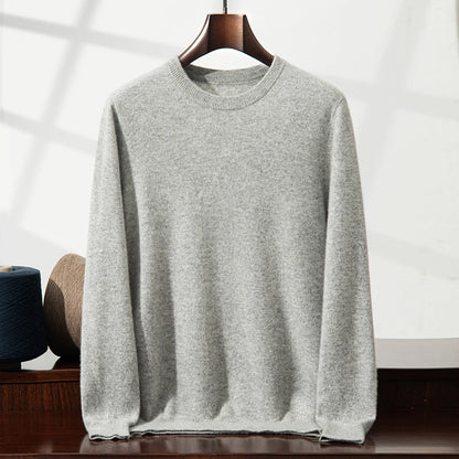 100% Cashmere Men's Pullover Business Casual Solid Knitted Sweater Loose Pull Round Neck Collar Tops Basic Versatile Jumper