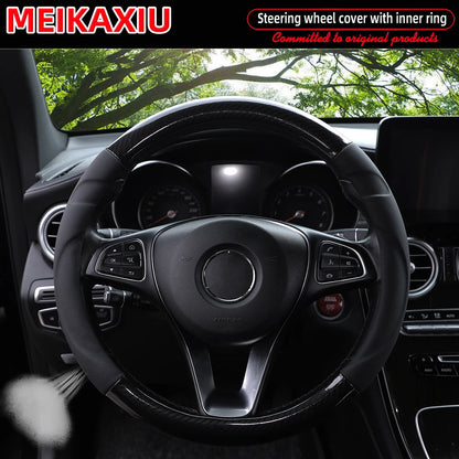 1 crystal carbon fiber three-dimensional lamb skin breathable skin car with inner ring steering wheel cover for women