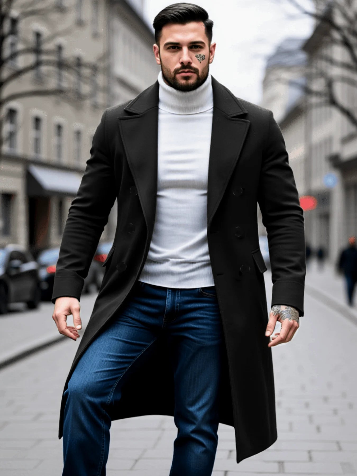 New Woolen Overcoat Mid-Length Windbreaker Wool Blend Coats Jacket Plus Size Cardigan Wool Coat Men's Streetwear