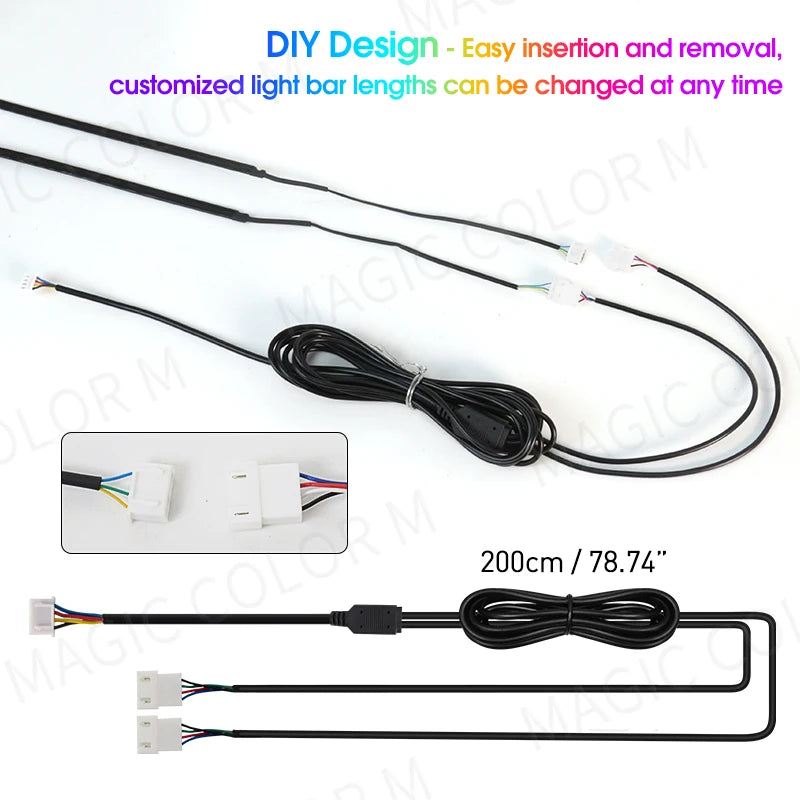 Vgetting 140/55.1inch Car Ambient Lights 2in1 Universal LED Symphony RGB Atmosphere Lamp USB APP Remote for Tesla Model 3 Y S X