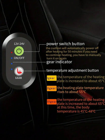 Universal Car Heated Seat Cushion 12V 24V Winter Warm Carriage Heating Blanket - Vehicle Seat Warmer Pad for All Seasons