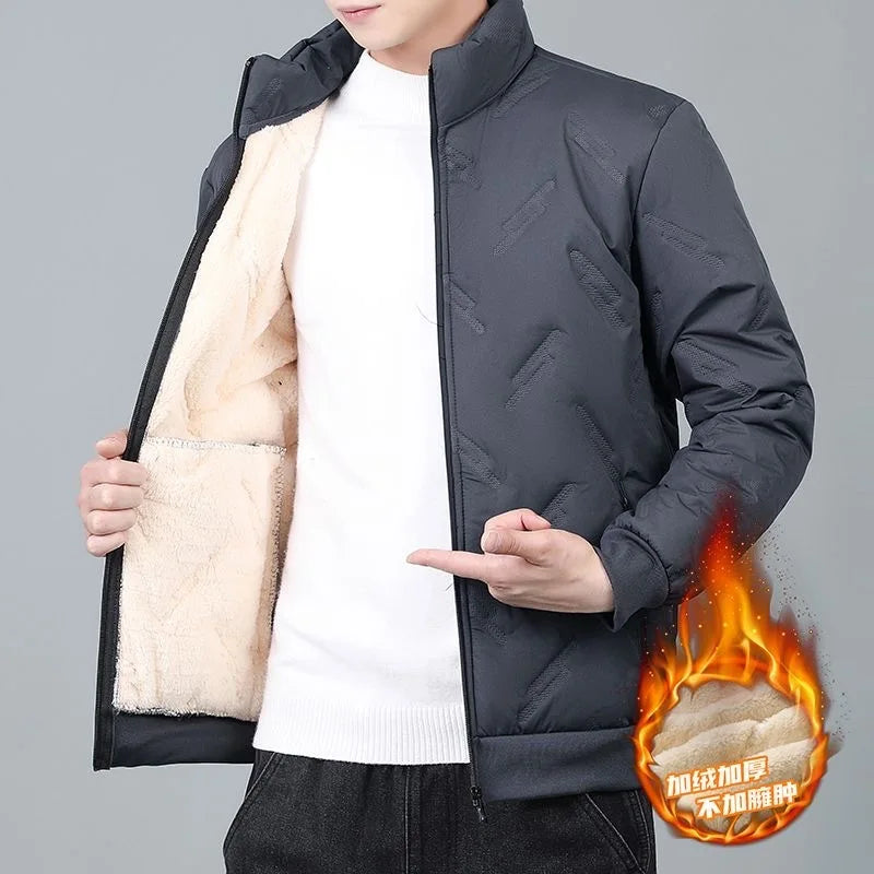 Men's Thickened Lamb Velvet Cotton Jacket Autumn Winter New Style Windproof Waterproof Warm Workwear Casual Loose Fit Long Sl...