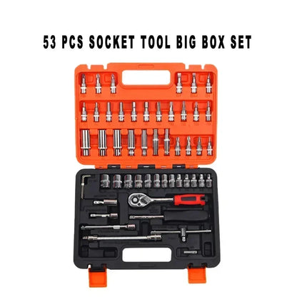 53-Piece Car Repair Tool Set with Sockets and Case, Steel Construction, for Street-Touring Motorcycles and Vehicle Maintenance