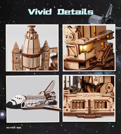 Robotime Space Shuttle 3D Wooden Puzzle Moving Rocket Launch Tower with Lights Mechanical Building STEM Project for Adult Teen