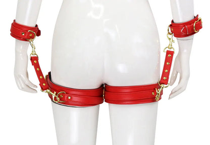 BDSM PU Leather Waist To Wrist Restraint Harness Set Adjustable Bondage Belt with Cuffs Slave Role Play Adult Sex Toy for Women