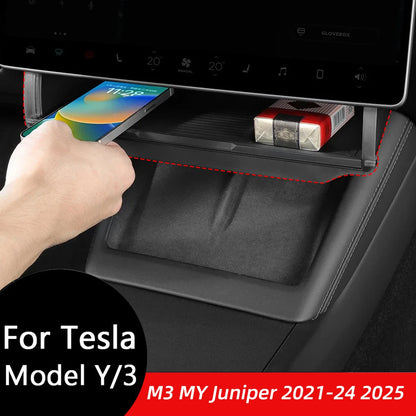 For Tesla Model Y Juniper 2026 Model 3 Highland 2025 Under-Screen Hidden Storage Box Behind Screen Center Console Organizer Case