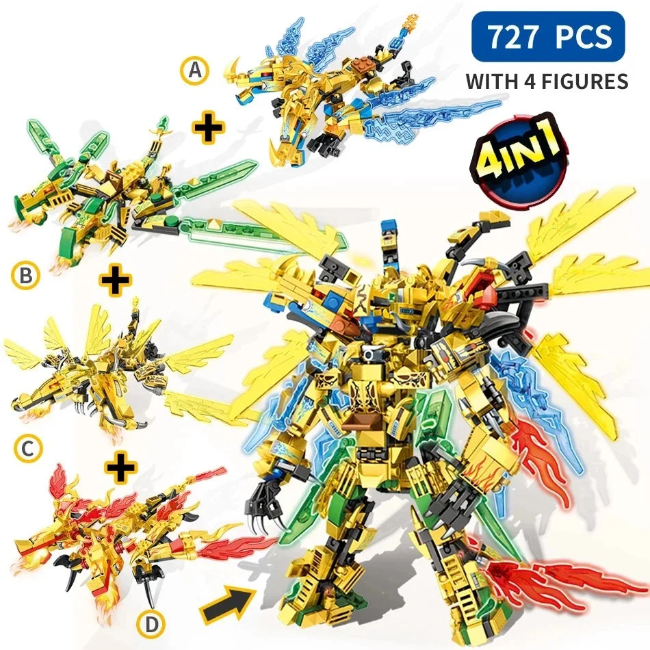 4 in 1 ninja dragon Mech Mini Model Action Figure Building Blocks Compatible Cartoon Anime Cities Kid Toys Gifts