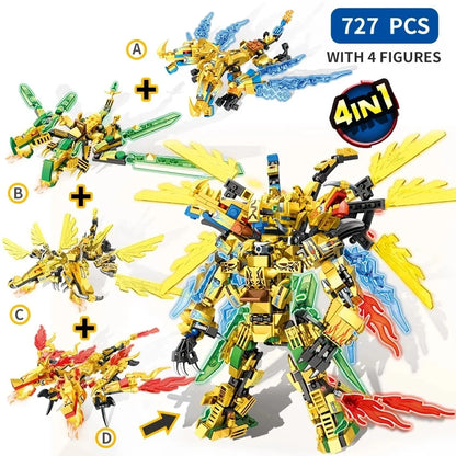 4 in 1 ninja dragon Mech Mini Model Action Figure Building Blocks Compatible Cartoon Anime Cities Kid Toys Gifts
