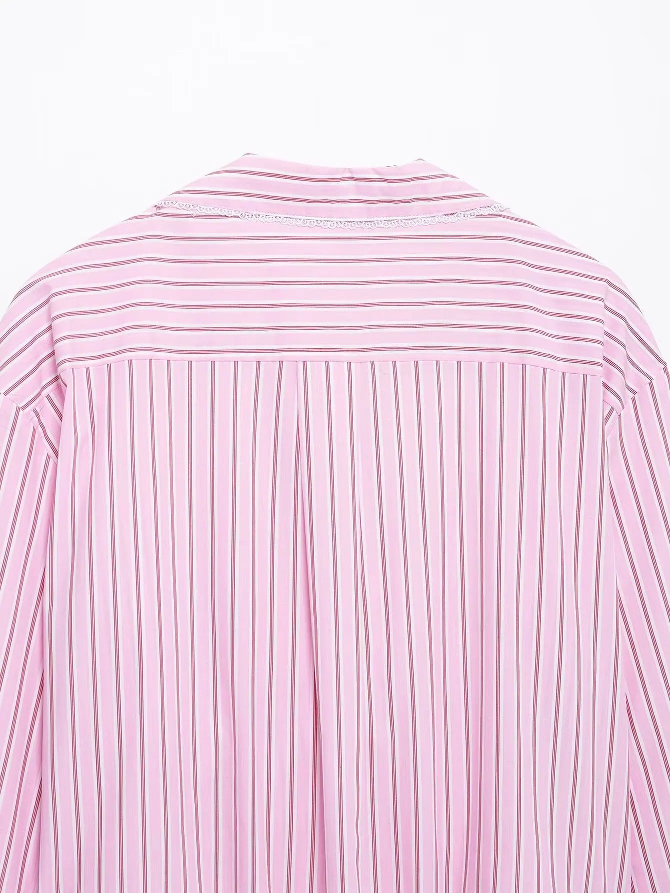 HH Women Striped Pants Suit Lapel Pocket Single-breasted Blouse+Side Zipper Lace Short Top+High Waist With Belt Poplin Pant