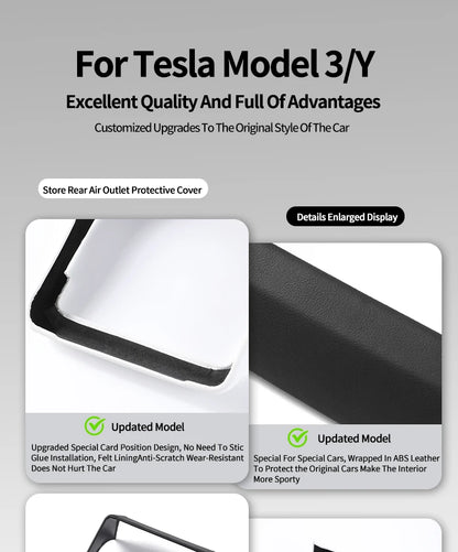 For Tesla Model 3 Highland & Model Y Juniper Rear Air Vent Cover & Leather Center Console Armrest Box Protection Car Accessories