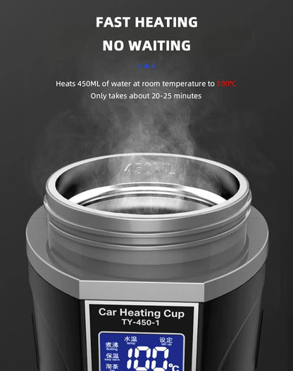 R31 450ml Car Heating Cup 12v/24v Portable Electric Kettle Smart Touch Screen Thermal Mug Temperature Adjustable Car Heating Mug
