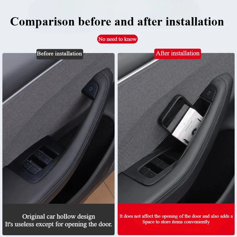 for Tesla Model 3 Y YL Juniper 2025-2020 2026 Highland Car Door Side Storage Box Handle Pocket Passenger Storage Tray Container