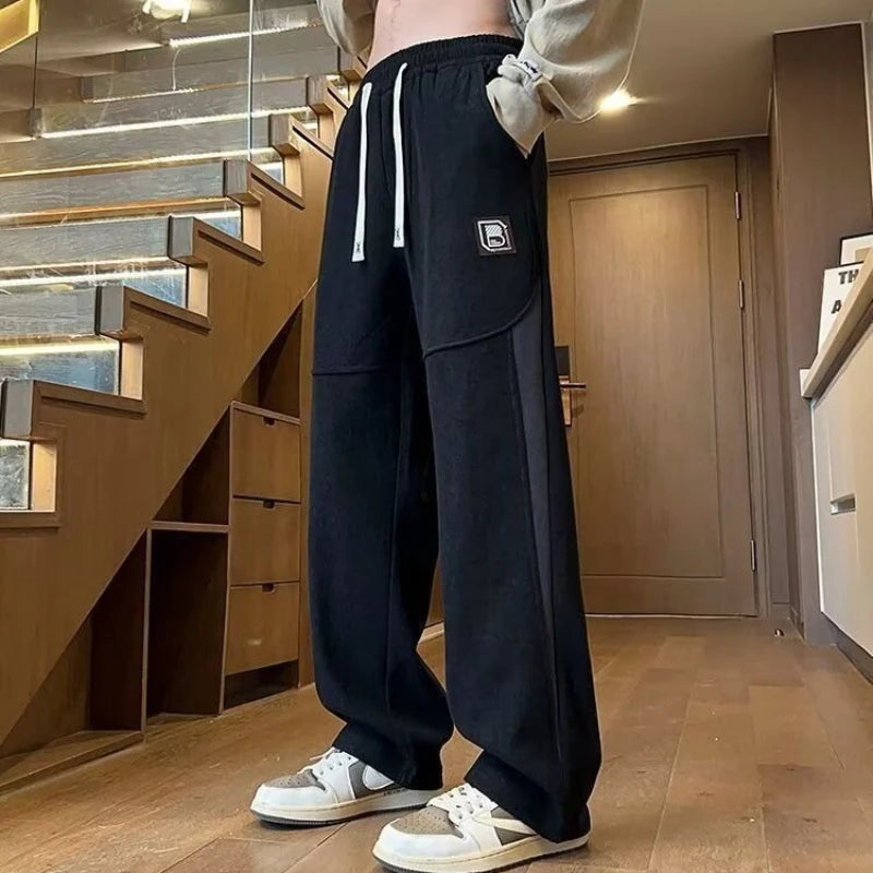 Autumn Winter Men’s Thermal Joggers Soft Fleece Lined Straight Trousers Loose Fit Casual Pants for Outdoor School