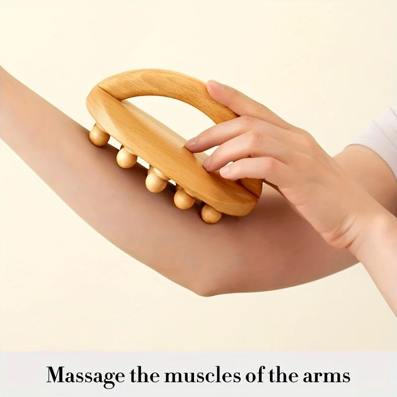 Natural Wood Handheld Gua Sha Massage Brush 14 Beads Waist Leg Body Meridian Scraping SPA Therapy Anti Cellulite Relaxation Tool