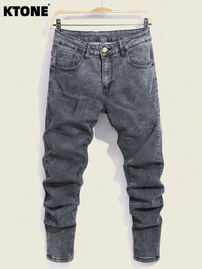Modern Gray Men's Slim Jeans For Man Original Y2K Drip Fashion Denim Pants No accessories or belts included
