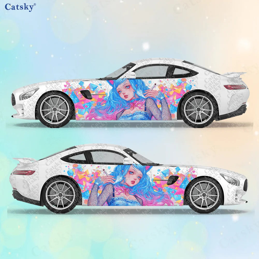 2pcs Neon Color Cat Girl Stickers, Suitable for Cars and Trucks, Durable, Fade-resistant, Install and Remove Car Vinyl Wrap