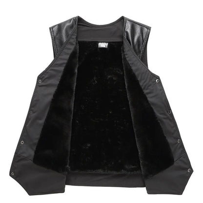 2025 Winter Men Thick Warm Fleece Leather Vest Coat  Male V-Neck Single Breasted Vest Casual Male Clothing Outerwear