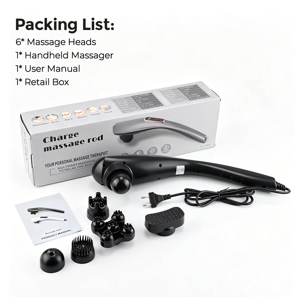 Handheld Percussion Massager, Corded Deep Tissue Body Massager for Back Neck & Shoulders, 12 Modes, 10 Speeds, 6 Heads, Gift