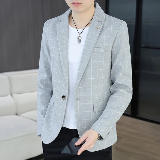 Blazer  Outdoor Men's Cycling Fashion Business Casual Checkered Korean Version Personalized Hiking Wedding Formal Wear Blazer