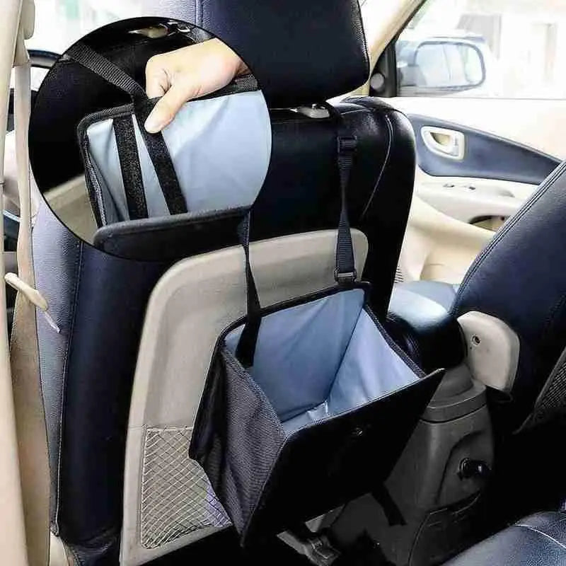 1pc Durable Oxford Cloth Car Trash Can - Multi-functional Folding Hanging Storage Bag, Zipper Compartment, Practical Design