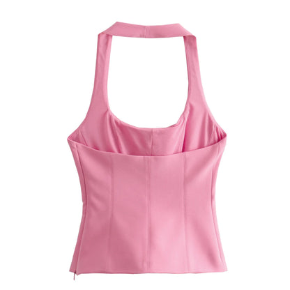 BSAY Women Fashion Summer White Halter Backless O-neck Comfortable Sling Crop Top Chic Female Sexy Streetwear Vest Mujer