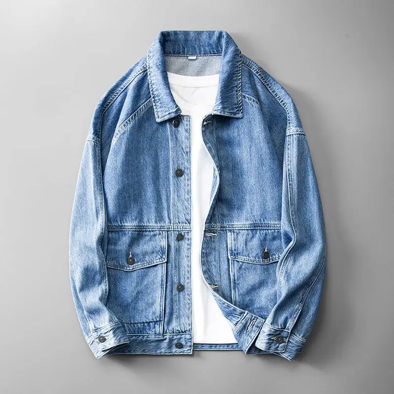 Men's Causal Denim Jacket Gray Autumn Wide Shoulders Fashion Male Jean Coat with Embroidery Japanese Y2k Clothing Big Size Baggy
