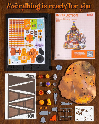 Rolife Haunted Candy House DIY Miniature House Kit Model Kit Spooky Cute Miniature House Home Decor For Halloween and Christmas