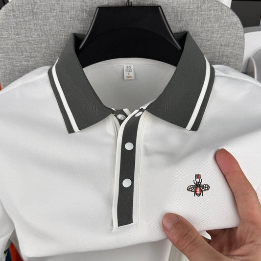 100% pure cotton high-end brand men's short sleeve polo shirt 2026 summer luxury fashion bee embroidery golf top casual T-shirt