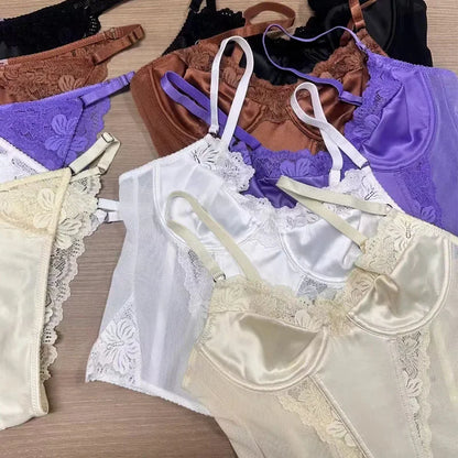 French Lingerie Set Sexy Fish Bone Corset Lace Long Bra High Quality Women Underwear Flowers Embroidery Shapewear Tops Panties