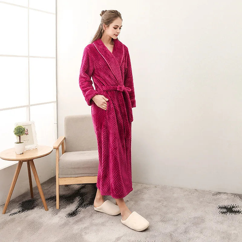 2026 Thickened Sherpa Couple Robe Long White Winter Sleepwear Belted Bathrobe