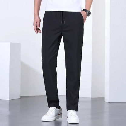Premium Elastic New Brand Anti-pilling Drawstring Casual Fashion Men Breathable Office Business Long Pants Easy Care Trousers