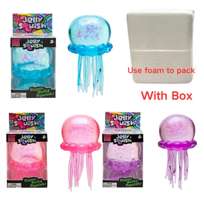 Schylling Nee Doh Jellyfish & Cube Squish Toy, Soft Jelly Squeeze Stress Relief Fidget Toy, Sensory NeeDoh for Kids & Adults