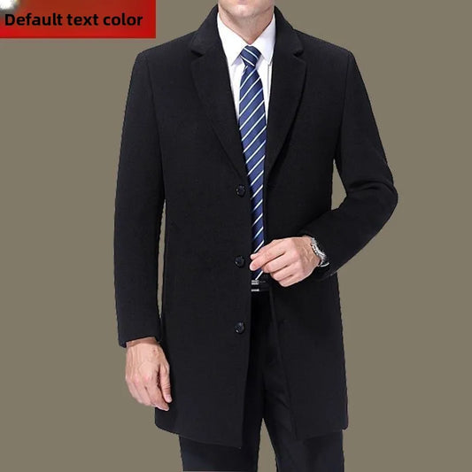 Men's Woolen Coat Medium Length Busin Casual Suit Collar Windbreaker Jaet Warm Long Sve Pure Color Autumn Faion
