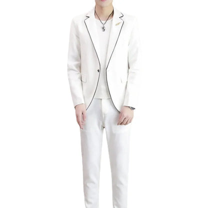 Spring 2025 Men's Slim-fit Korean Style Fashion Suit Set Youthful Handsome Two-piece Polyester Suits for Men