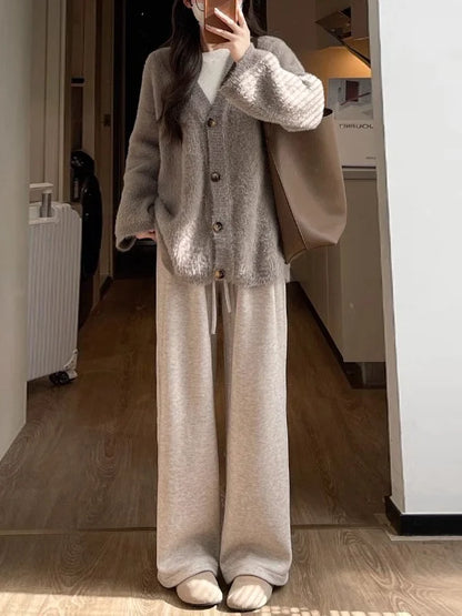 Ultra-Thick Lamb Velvet Fleece Lined Loose Cotton Pants Women's Autumn Winter Casual Sports Small Size Wide Leg Thermal Pants