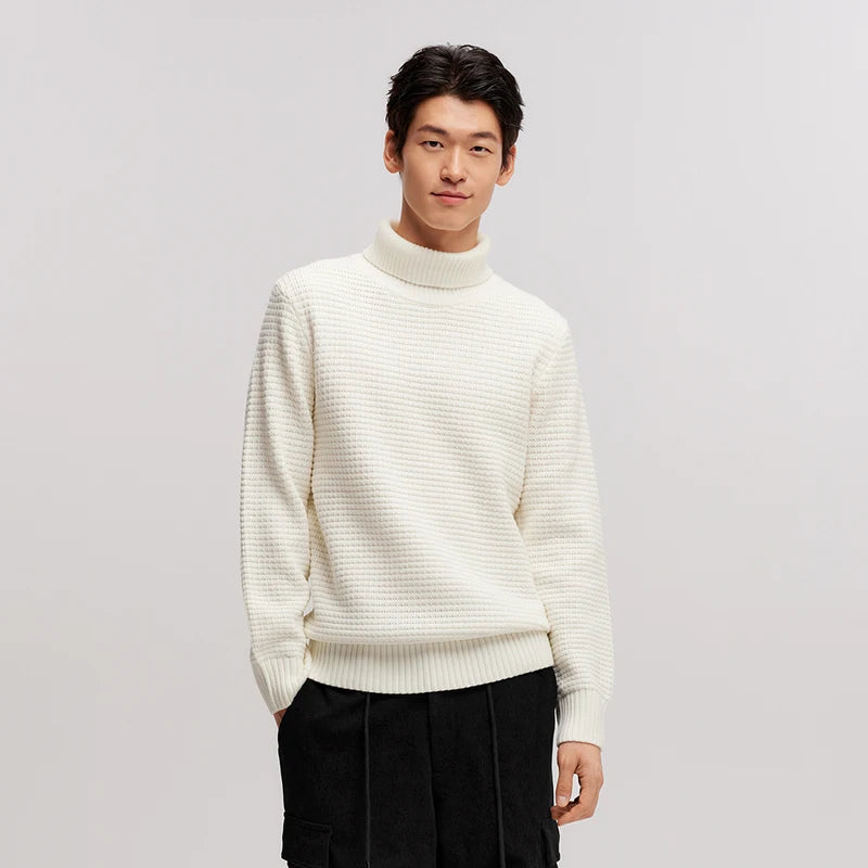 Semir Men High Neck Inner Wear 2024 New Winter Sweater Textured Cable Knit Base Layer Sweater Solid Color Knitted Sweater