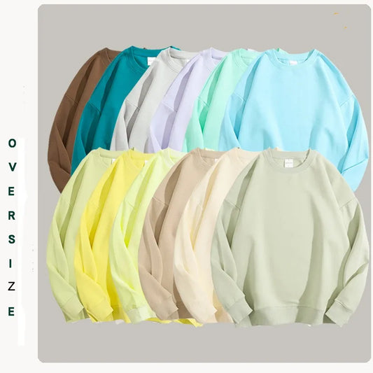 40 color High quality healthy cotton solid color round neck off shoulder sweater for men and women, oversize off shoulder loose