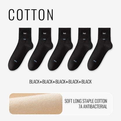 MiiOW 100% Pure Cotton Socks Men Business Dress Long Sock Black White Antibacterial Anti Odor Crew Socks Breathable Sport Sock
