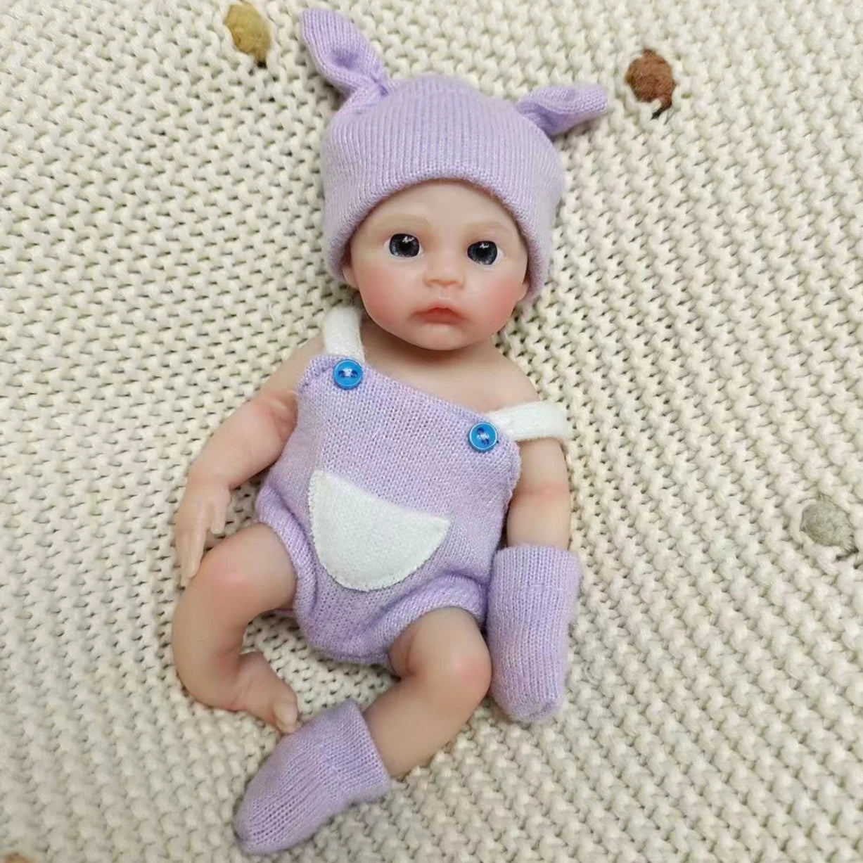6 Inch/15 cm Mini Silicone Reborn Girl Doll, Washable, Hand Painted Vivid Skin, Purple Outfit, Bebe Reborn De Silicona