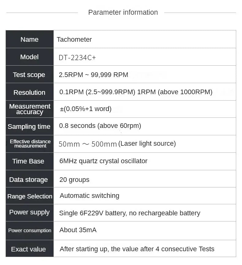 Dt2234C + Digital Laser Tachometer Rpm Meter Non-Contact 2.5RPM-99999RPM Lcd Display Speed Meter Dt2234C Tester Speed
