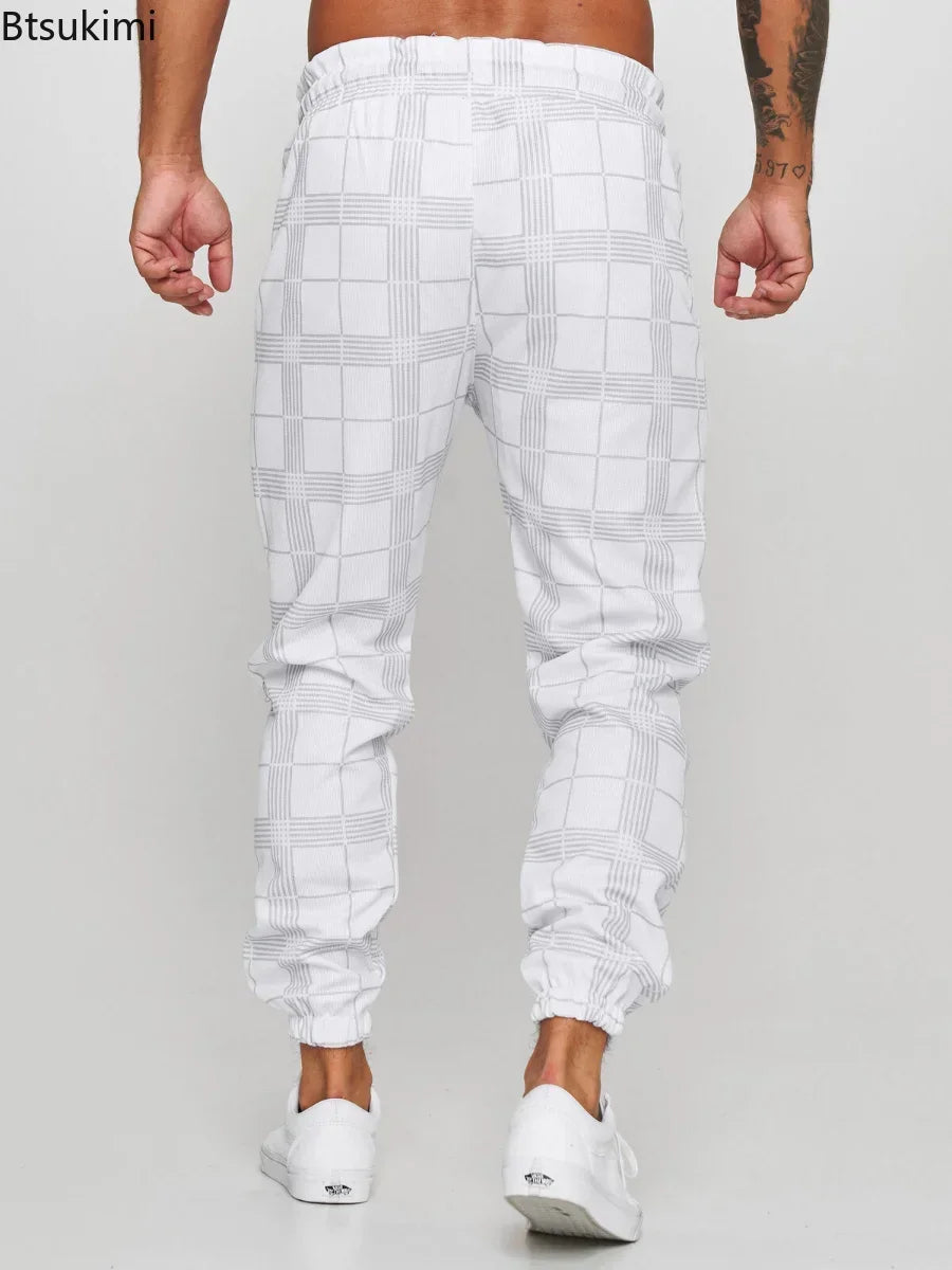 2026 Men's Fashionable Casual Fabric Plaid Design Street Sports Pants for Men's Fitness Gym Wear