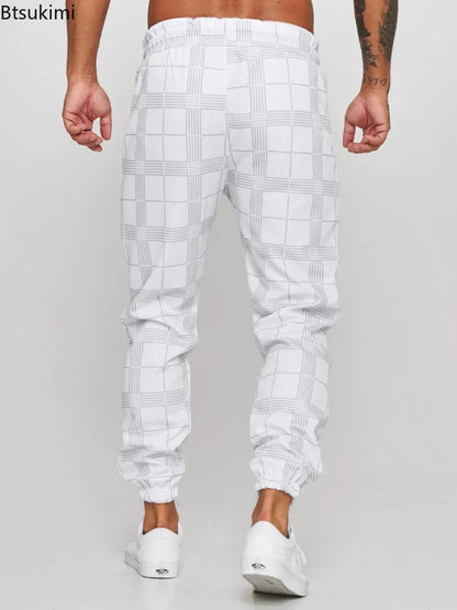 2026 Men's Fashionable Casual Fabric Plaid Design Street Sports Pants for Men's Fitness Gym Wear