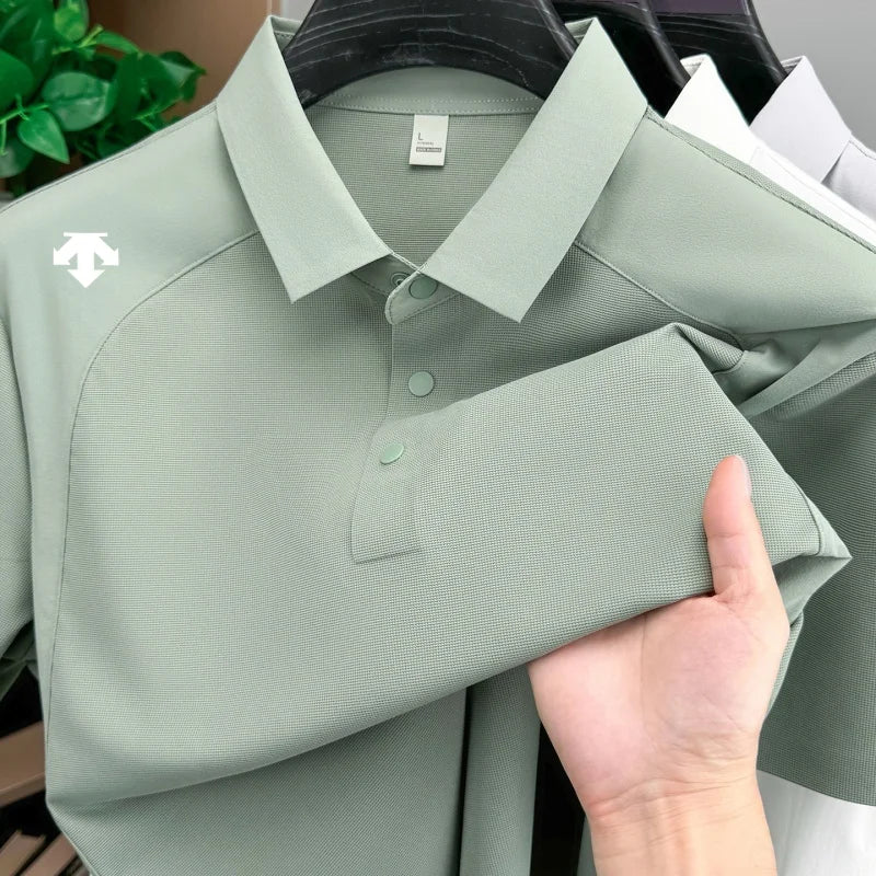 men's new summer brand short sleeves seamless polo shirt lapel printing high quality patchwork t-shirt leisure sports men's wear