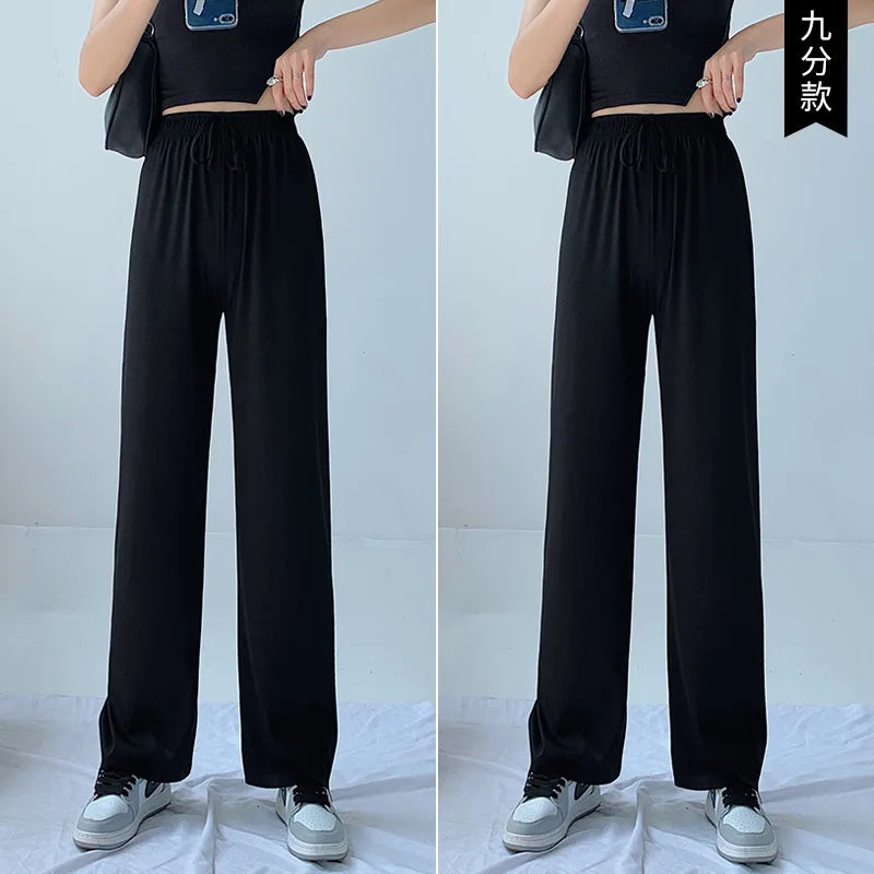 Slimming High Waist Ice Silk Wide Leg Pants for Pear aped Women Casual Summer orts plus Size  pe Comfortable Trousers