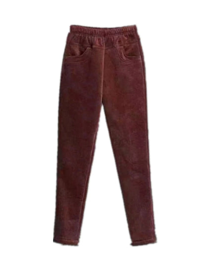 Thickened Fleece Corduroy Pants High Waist Harlan Style Winter 2024 New Women's Casual Trousers Elastic Waist Pocket Detail